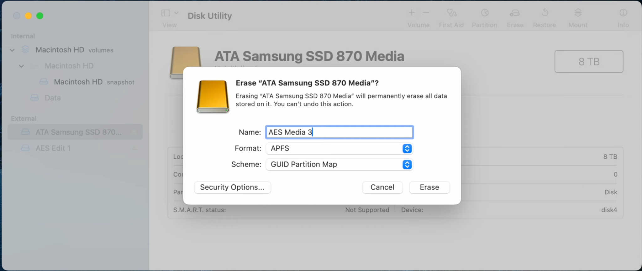 select APFS or Mac OS Extended
